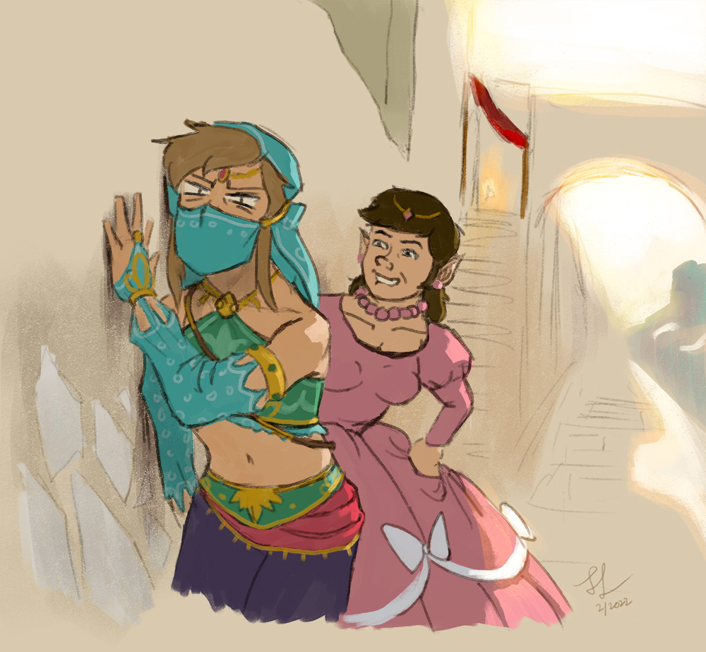 Link perked up, roused out of his sun-baked stupor at the sound of his name.